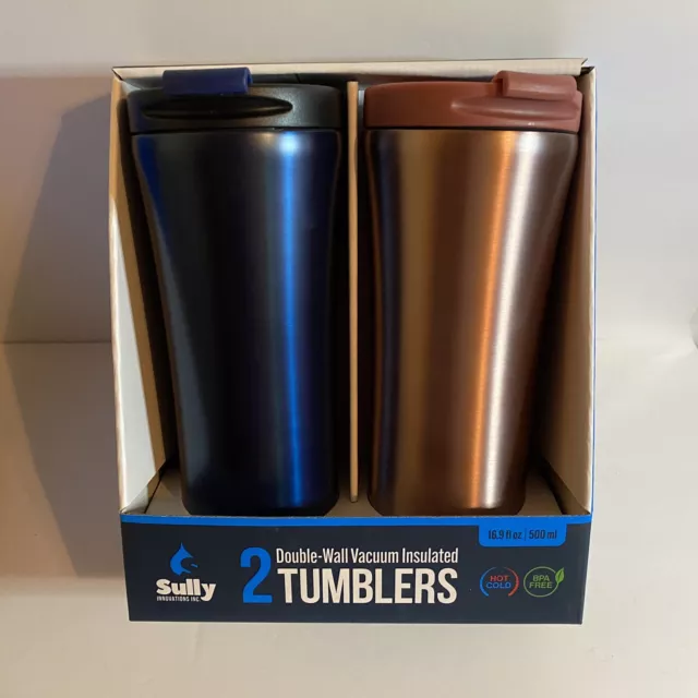 2Pk Stainless Steel Tumblers Vacuum Insulated Mug Hot Cold Blue Peach 16.9oz