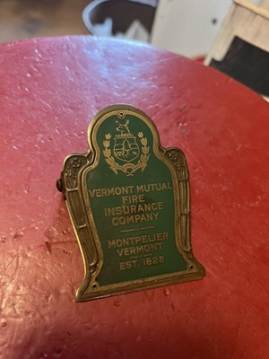 Vtg old Montpelier VT Vermont Mutual Fire Insurance Brass Sign Clip Tag USA