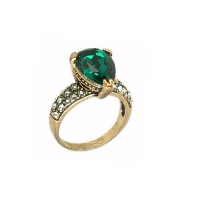Artisan Hand Crafted Classic Ottoman Style Emerald Ring With Rhinestones