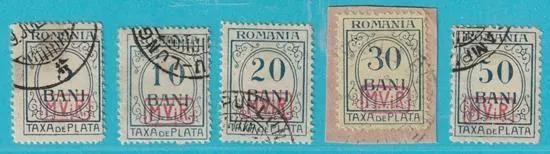 Dt. Bes.-Ausgaben Mil.-Verw. in Rumänien 1918 MiNr. 1-5 Portomarken gestempelt