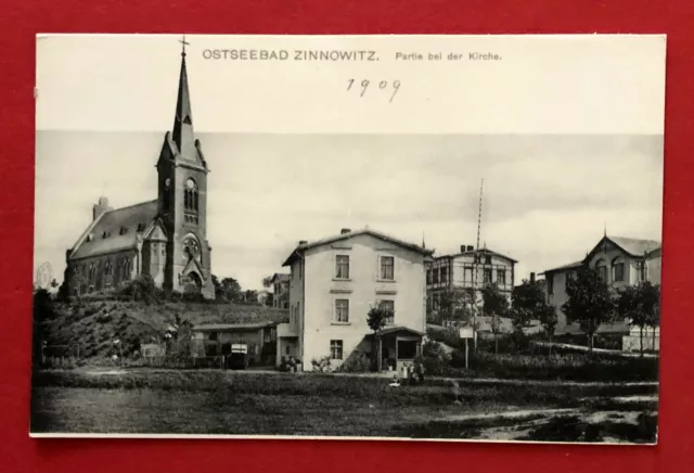 AK ZINNOWITZ auf Usedom 1909 Partie an der Kirche  ( 77962