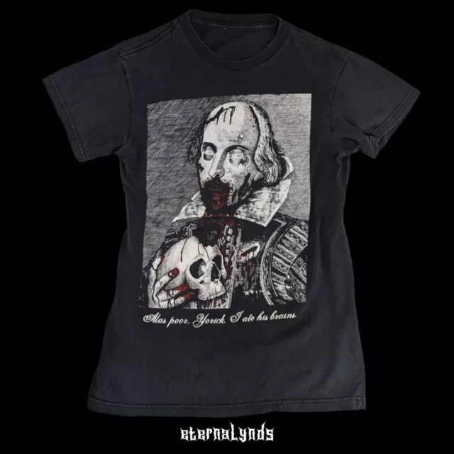 Vintage William Shakespeare Zombie T-Shirt Women's Medium Dark Gray Gorey