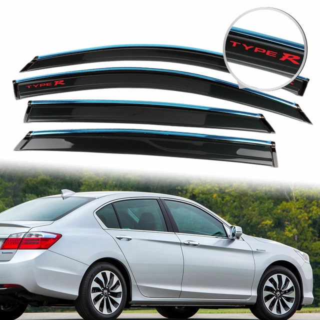 Fit 18-23 Honda Accord 4DR Rain Window Visor Guard w/ Chrome Trim& Red Type R