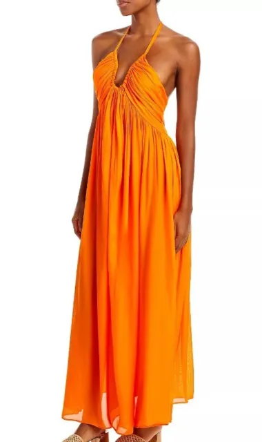 NWOT $378 Cult Gaia Swim Cover Up Sloane Dress XS Plunge Maxi Orange Papya