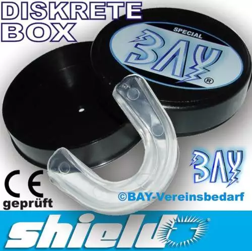 SHIELD ® TOP Seller MARKENWARE Zahnschutz+BOX Mundschutz weiß Hygienebox BAY