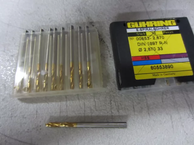 5 pcs GUHRING 00653-2.870mm #33 HSS Stub Machine Length TiN Coated Twist Drills