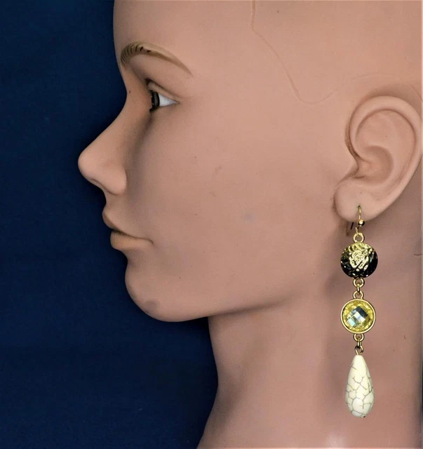 Nwt Ella Ton Argenté Blanc Faux Marbre Pendantes Larme Forme Percé Boucles