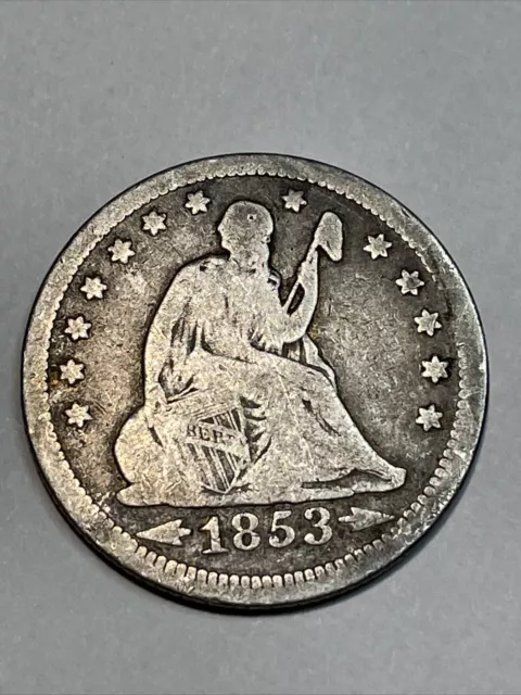 1853 Seated Liberty Silver Quarter 25¢ with arrows at date & rays