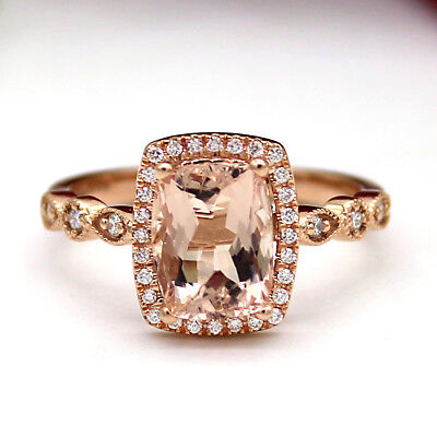 Natural Morganite Halo Engagement Diamond Ring 2 Ct 14Kt Solid  Meaniful Gift