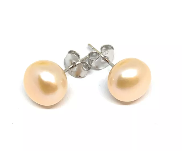 Vivian Sterling Silver Peach Freshwater Pearl 9mm Round Pearl Stud Earrings