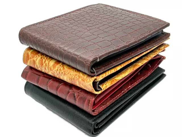 RFID Blocking Genuine Leather Croc Print Men's Bifold Wallet Credit Card Holder