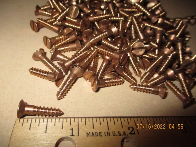 49  Vintage Brass Bronze Wood Screws With The Flat Slotted Head,  3/4" Long X #8