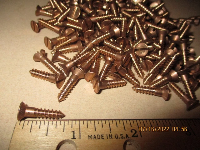 49  Vintage Brass Bronze Wood Screws With The Flat Slotted Head,  3/4" Long X #8