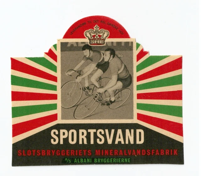 SPORTSVAND Vintage Mineral Water Paper Bottle Label Denmark Albani Bryggerierne