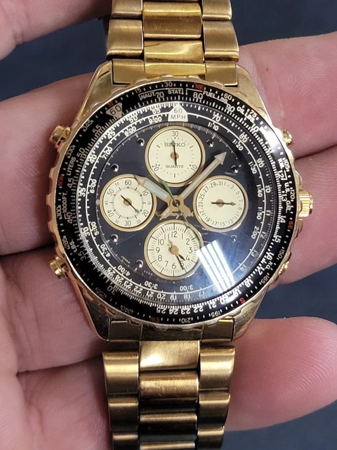 Montre Seiko Vintage 7T34-8A00 – Chronographe Alarme – Années 80 – Neuf Avec étiquettes