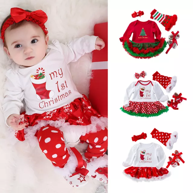 Infant Baby Girls First Christmas Xmas Costume Tutu Dress Outfit Romper Dress UK