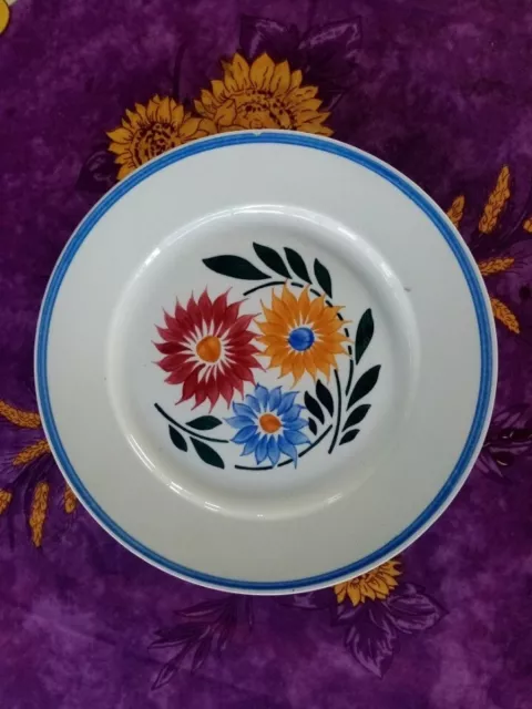 Assiette Plate anciene KG Lunéville Modèle Rustique Décor Floral Peint à la Main