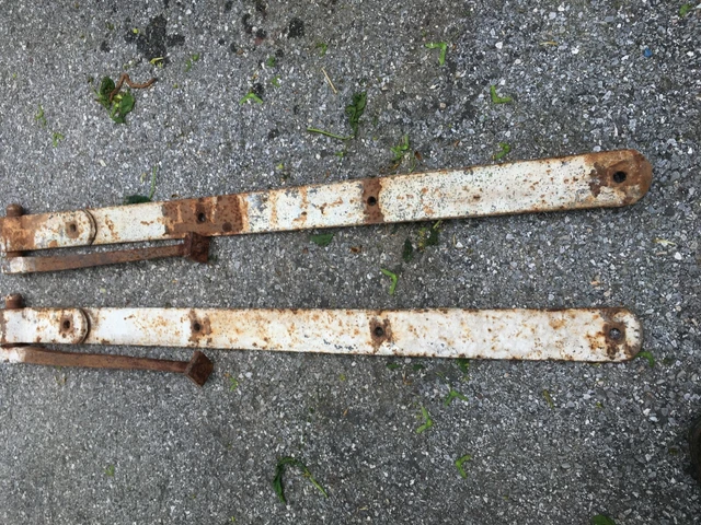 Antique Hand Forged Iron Barn Door Strap Hinges 37” Long x 2.5 in Pair with Bolt 4