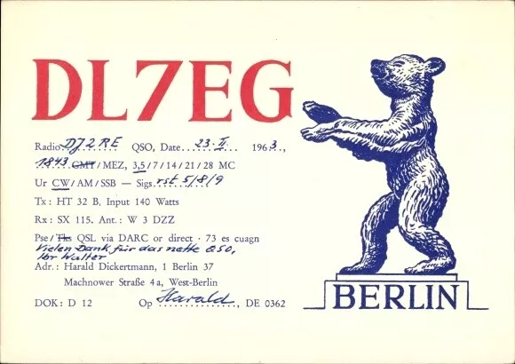 Ak QSL Karte, Funkerkarte, Berlin, Harald Dickertmann, DL7EG - 3009660