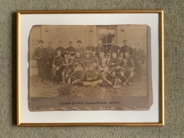 Antique Framed Sepia Team Photograph Crumlin Rugby Football Team 1893-94 Wales