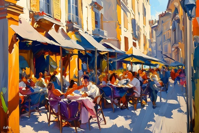 Tableau peinture paysage de provence  - Bistrot à Aix en provence