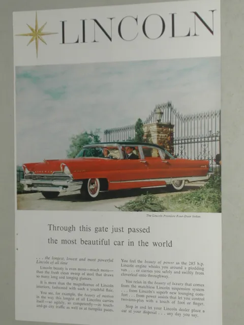 1956 LINCOLN PREMIER advertisement, Lincoln Premiere Sedan, print ad color photo