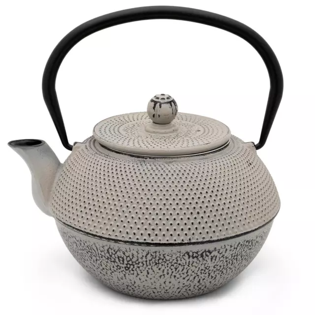 Asiatische graue Teekanne Set Gusseisen 1.1 Liter mit schwarzem Holz Untersetzer