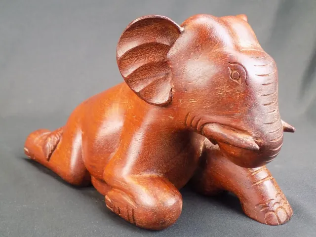 Artisans D'Angkor Hand Carved Wood Kneeling Elephant Traditional Khmer Sculpture