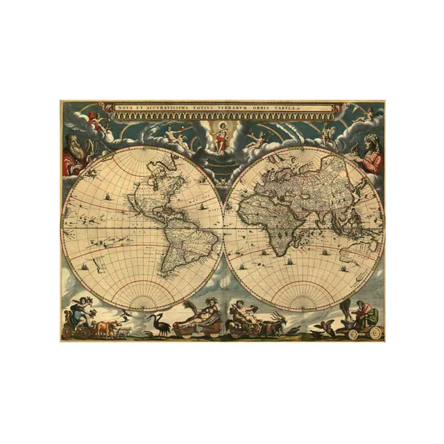 Vintage World Map Nautical chart Wall Art Poster Print 36"x24"