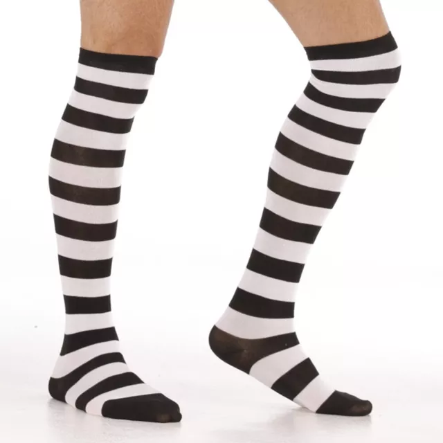 Premium Quality Striped Elastic Thigh High Stockings for Men Over Knee Socks 3