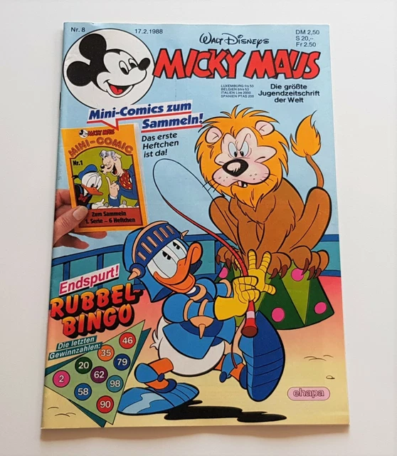 " Micky Maus " 1988 Heft 8 mit Mini Comic und Reklame Beilage