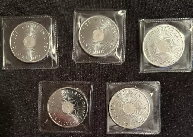 5 - Sunshine Minting 1oz. Silver Rounds