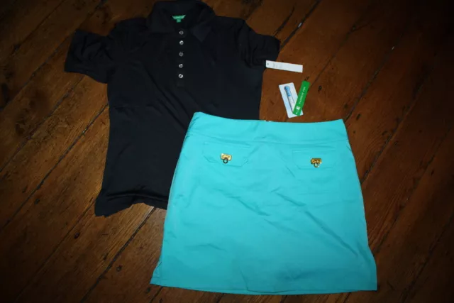 NWT Womens Fairway Fox Turq Golf Skort Size 12 Black Pepper Polo Size Lg Coolmax