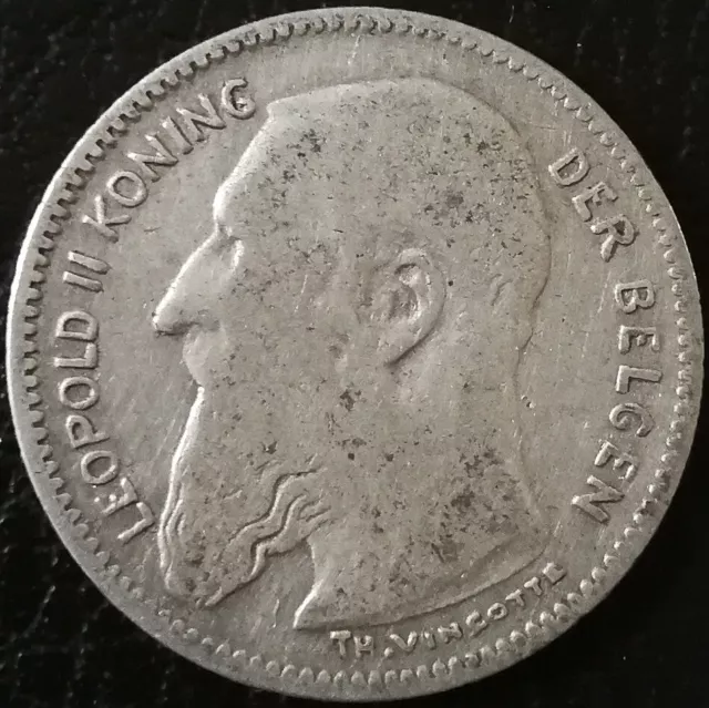 Monnaie BELGIQUE 50 centimes 1907 NL Léopold II ARGENT TB légende néerlandaise