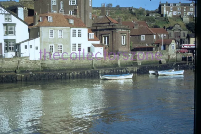 35mm Slide 1978 Whitby Harbour Boat Abbey harbor buildings