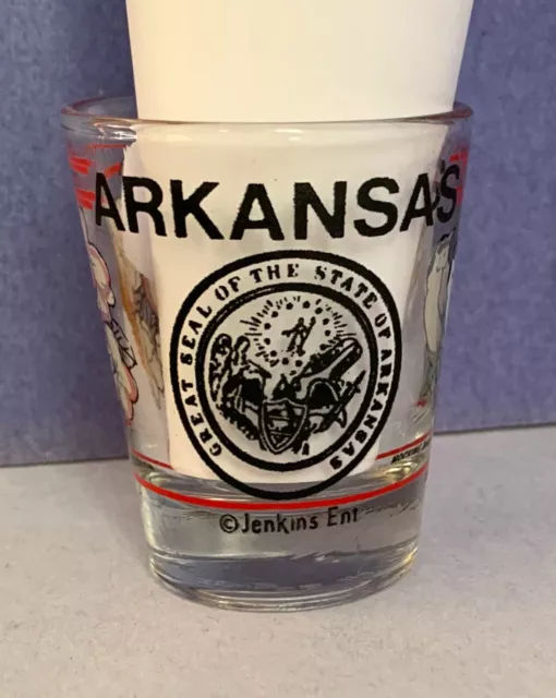 Arkansas State Souvenir Shot Glass w/ State Seal, Bird & Flower. 2 oz. Shotglass