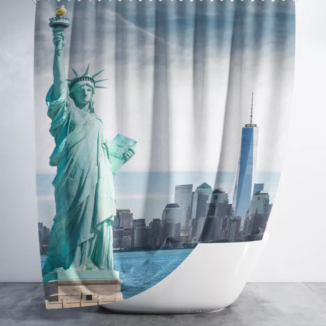 Textil Duschvorhang 240x200 cm FREIHEITSSTATUE Digitaldruck Wannenvorhang +Ringe