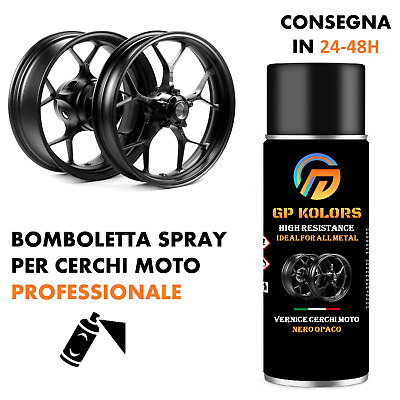 Bomboletta Spray Vernice Cerchi Moto NERO OPACO Alta resistenza Professionale
