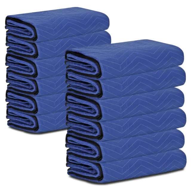 12 Pack 80" x 72"  Moving Blankets Pro Economy Blue Shipping Furniture Pads