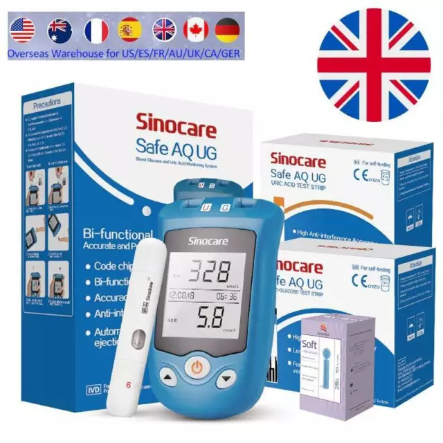 Sinocare Sécurité Aq Ug Sang Glucose Mètre Acide Urique Test Kit & Bandes /