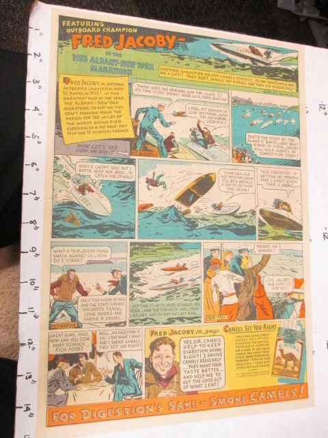 newspaper ad 1936 Camel cigarettes comic FRED JACOBY outboard speed boat champ