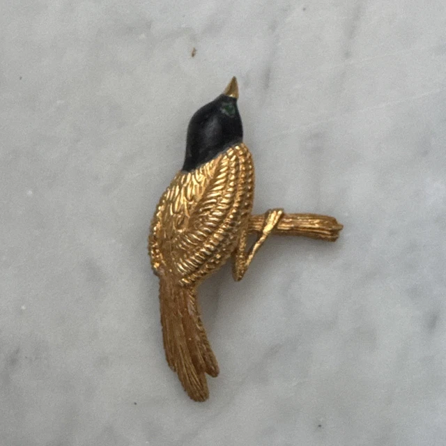 Broche Vintage Carven En Métal Doré Avec Accents Orange Et Noir - Ancienne, Sans Emballage