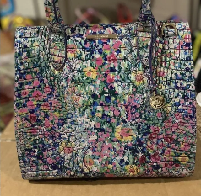 Brahmin Caroline Satchel Spring Floral Melbourne Leather Purse Tote Bag Handbag