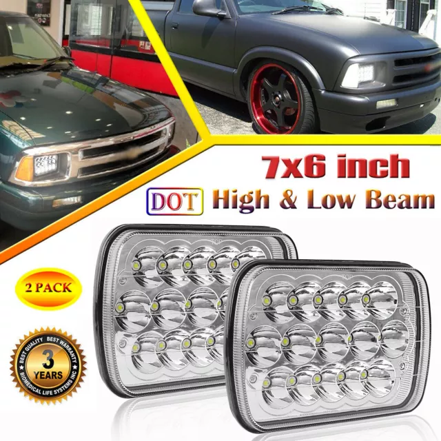 2pcs 7x6" 5x7 inch Sealed LED Headlights Square Hi-Lo Beam for Toyota Hilux Jeep