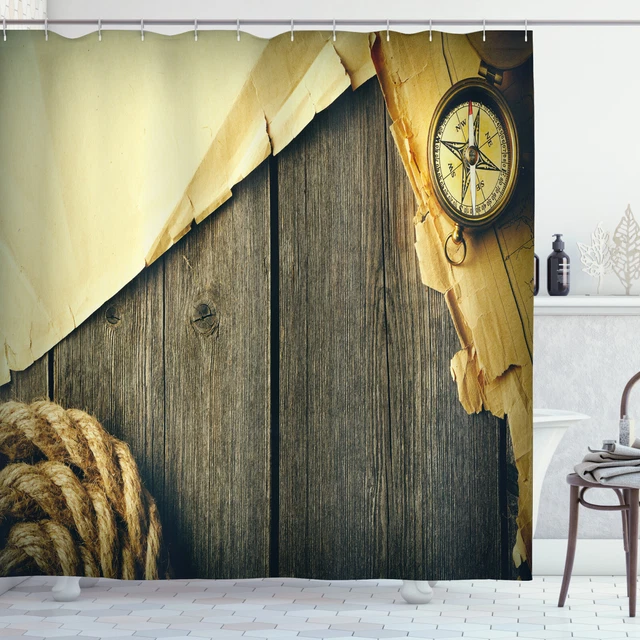 ABAKUHAUS Tenda Da Doccia In Tessuto 175x200 Cm - Stile Antico Pubblicità Con Ganci Inclusi - Colori Crema, Marrone, Arancione - Decorazione Bagno Originale