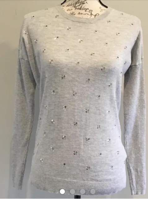 Ted Baker London Jeweled Crew Sweater size 2 Grey gray is size 4-6 Soreni