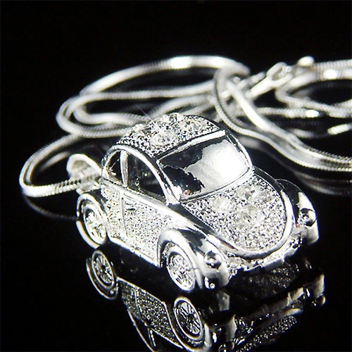 3D VW Beetle VOLKSWAGEN made with Swarovski Crystal Classic Bug CAR Necklace New