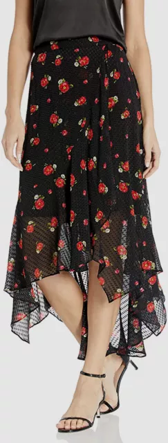 $445 The Kooples Women's Black Floral High-Low Flower Asymmetrical Midi Skirt 2
