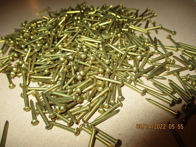 100  Vintage 5/8" X #16, Solid Brass Brad Nails, Round Dome Head Escutcheon Pins 2