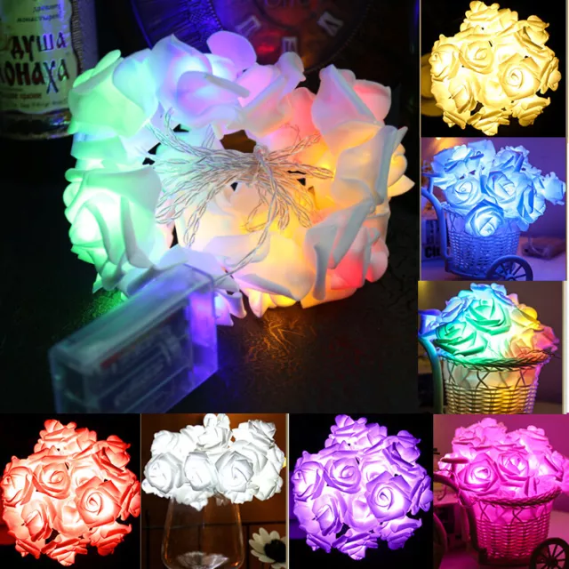 20 LED Rose Flower Garland String Light Fairy Wedding Party Christmas Decoration
